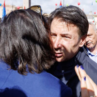 Elly Schlein e Giuseppe Conte durante la manifestazione organizzata da Fim, Fiom e Uilm in occasione dello sciopero nazionale dei metalmeccanici del settore automotive, Roma, Venerdì, 18 Ottobre 2024 (Foto Roberto Monaldo / LaPresse)

Elly Schlein e Giuseppe Conte during the demonstration organized by Fim, Fiom and Uilm unions on the occasion of the national strike of automotive sector metalworkers, Rome, Friday, October 18, 2024 (Photo by Roberto Monaldo / LaPresse)