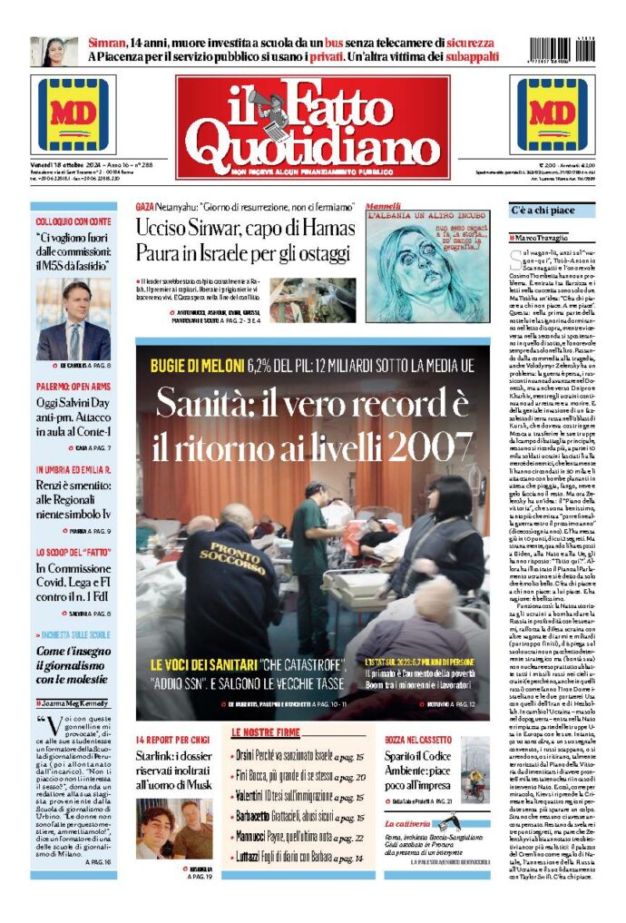 Copertina di venerdì 18 Ottobre 2024