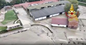 Copertina di Alluvione Emilia-Romagna, oltre 300 interventi dei vigili del fuoco nel Bolognese: le campagne inondate riprese dall’elicottero dei soccorsi