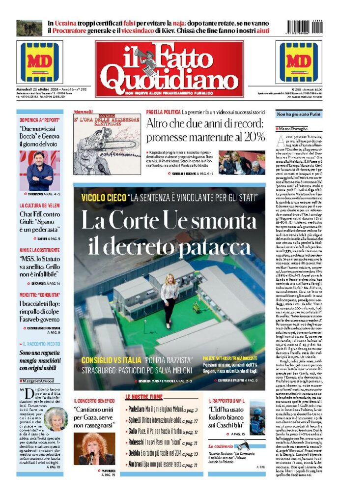 Copertina di mercoledì 23 Ottobre 2024