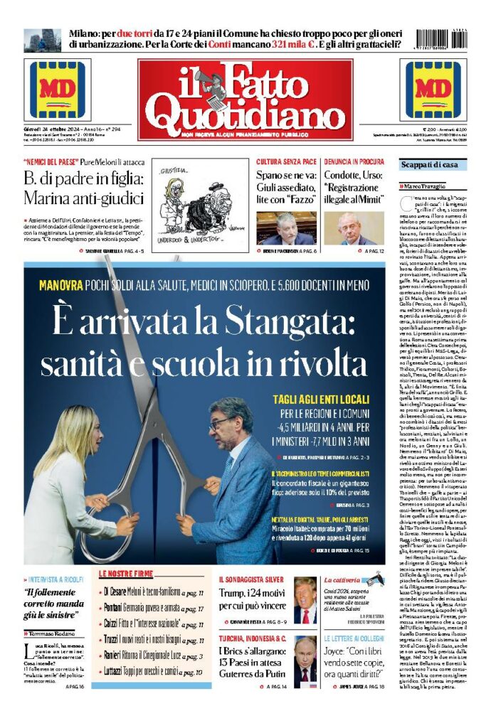 Copertina di giovedì 24 Ottobre 2024