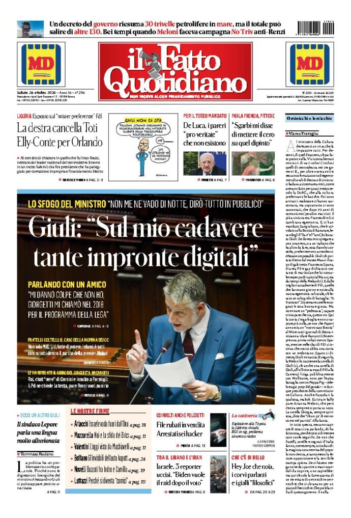 Copertina di sabato 26 Ottobre 2024