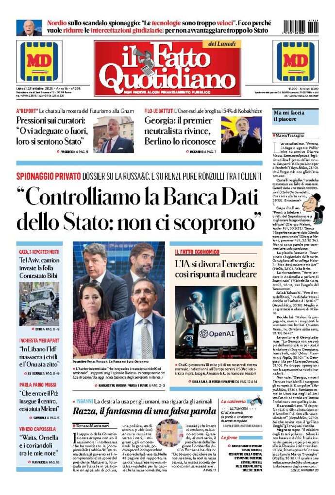 Copertina di lunedì 28 Ottobre 2024