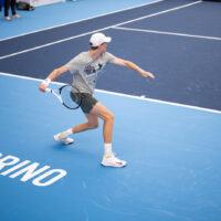 Jannik Sinner trains at the Sporting, where training courts are set up in Turin, Italy, where the ATP Finals will begin on Sunday, Nov. 10 – News – Sunday, November 1, 2024. (Photo by Marco Alpozzi/Lapresse)