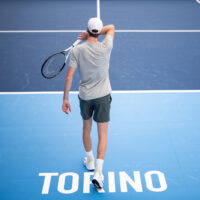 Jannik Sinner trains at the Sporting, where training courts are set up in Turin, Italy, where the ATP Finals will begin on Sunday, Nov. 10 – News – Sunday, November 1, 2024. (Photo by Marco Alpozzi/Lapresse)