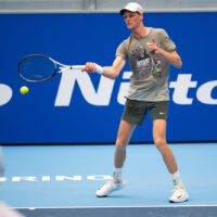 Jannik Sinner trains at the Sporting, where training courts are set up in Turin, Italy, where the ATP Finals will begin on Sunday, Nov. 10 – News – Sunday, November 1, 2024. (Photo by Marco Alpozzi/Lapresse)