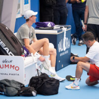 Jannik Sinner trains at the Sporting, where training courts are set up in Turin, Italy, where the ATP Finals will begin on Sunday, Nov. 10 – News – Sunday, November 1, 2024. (Photo by Marco Alpozzi/Lapresse)