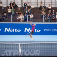 Jannik Sinner trains at the Sporting, where training courts are set up in Turin, Italy, where the ATP Finals will begin on Sunday, Nov. 10 – News – Sunday, November 1, 2024. (Photo by Marco Alpozzi/Lapresse)