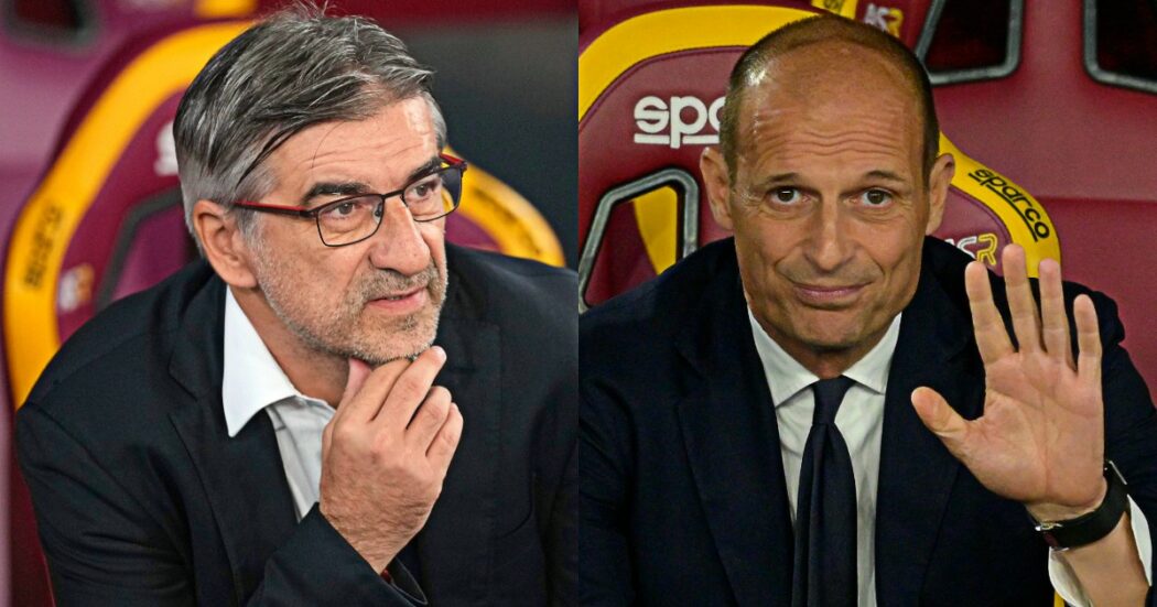 https://st.ilfattoquotidiano.it/wp-content/uploads/2024/11/05/roma-panchina-juric-allegri-1050x551.jpg