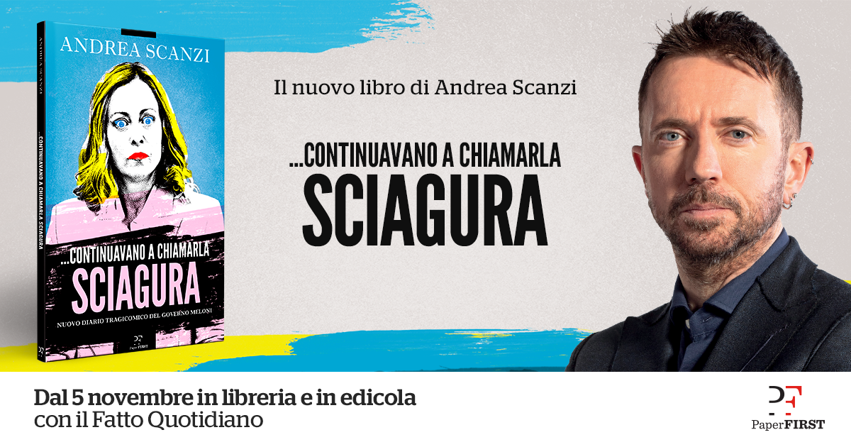 Andrea Scanzi presenta ‘…Continuavano a chiamarla Sciagura’, il nuovo diario tragicomico del governo Meloni edito da Paper First