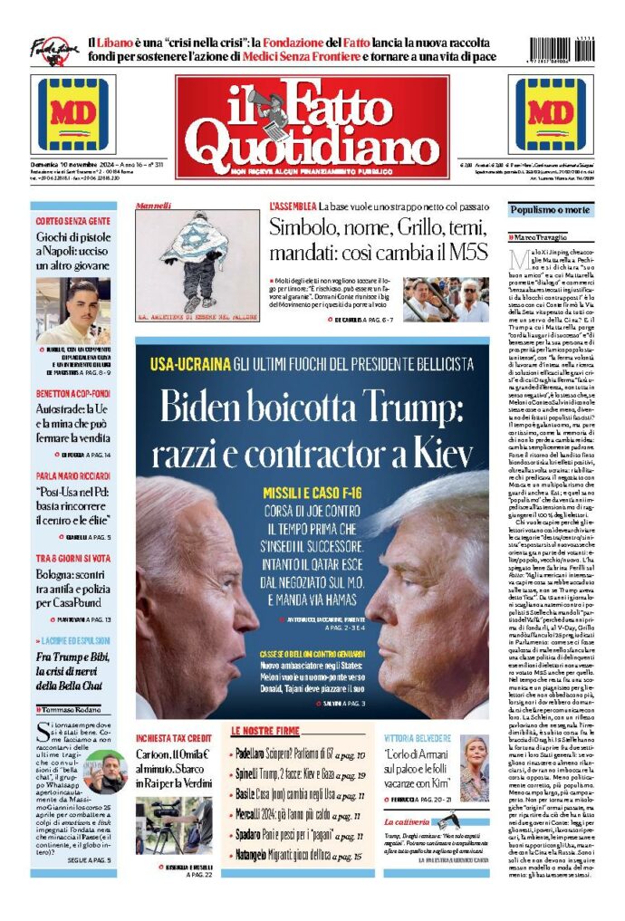 Copertina di domenica 10 Novembre 2024