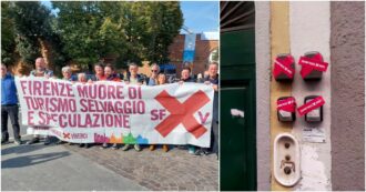 Copertina di Bloccate con adesivi le macchinette per le chiavi di Airbnb a Firenze: la protesta degli attivisti contro l’overtourism e gli affitti brevi