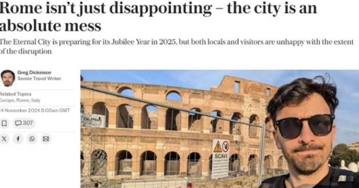 “Roma non è solo deludente, la città è un vero disastro”: un giornalista del Telegraph passa 48 ore nella Capitale e le descrive così