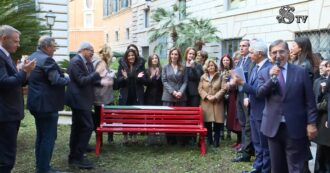 Copertina di Femminicidi, La Russa fa dipingere il Tricolore sulla panchina rossa in Senato: “Emergenza nazionale”. Protesta M5s: “Governo ipocrita”