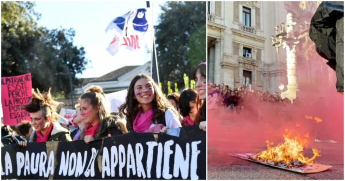 Violenza sulle donne, in migliaia al corteo a Roma: “Siamo 150mila. Valditara? Il patriarcato esiste”. Bruciata foto del ministro