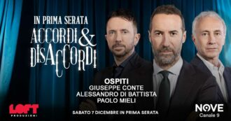 Copertina di Giuseppe Conte, Paolo Mieli e Di Battista ospiti di Luca Sommi ad Accordi&Disaccordi il 7 dicembre su Nove. Con Travaglio e Scanzi