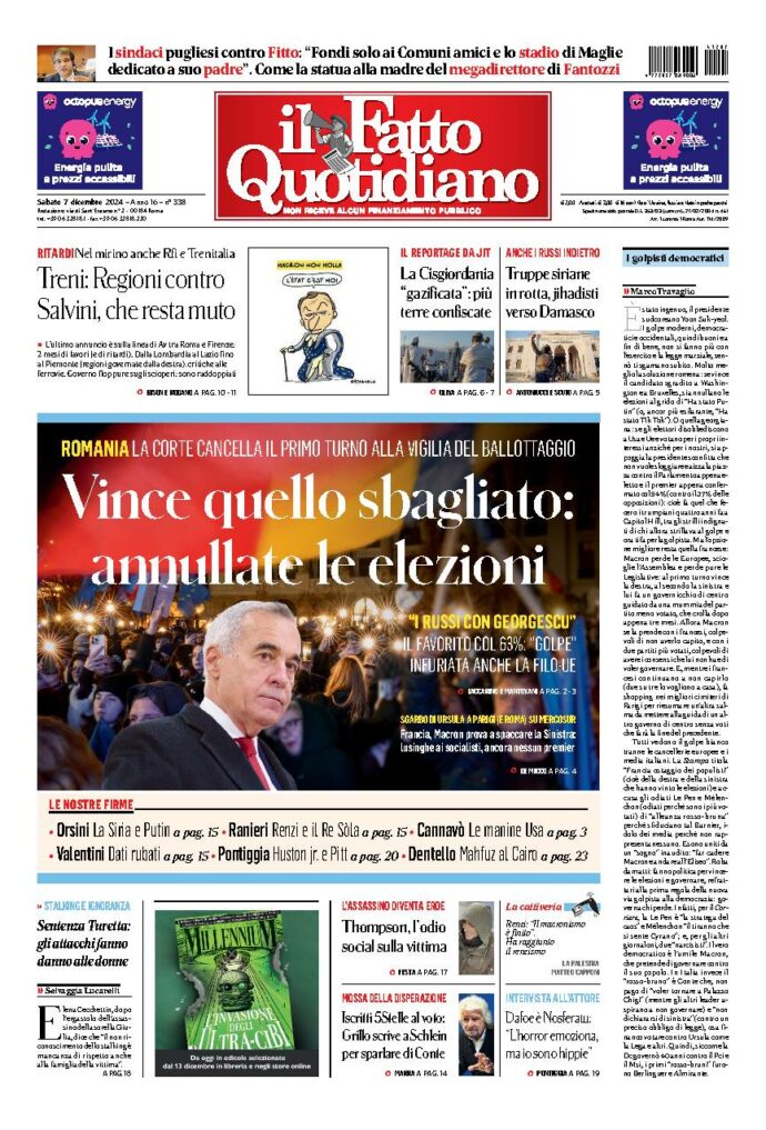 Copertina di sabato 7 Dicembre 2024