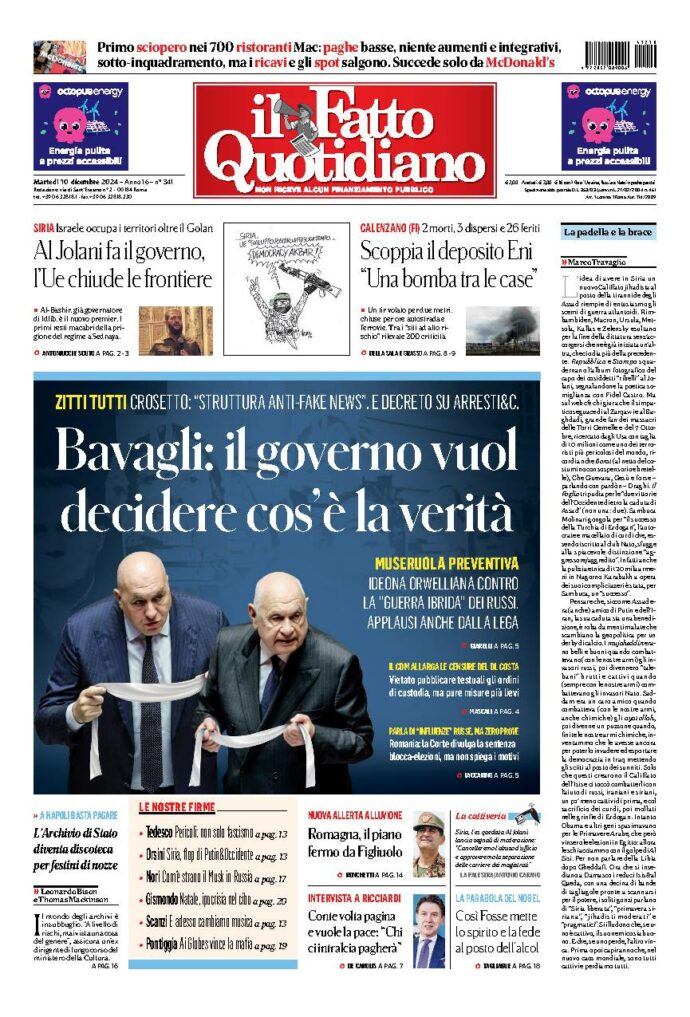 Copertina de Il Fatto Quotidiano di Mar 10 Dicembre 2024
