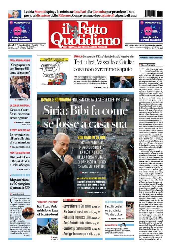 Copertina de Il Fatto Quotidiano di Mer 11 Dicembre 2024