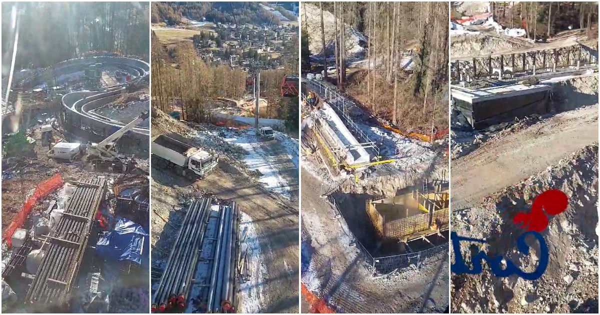 Cortina, corsa contro il tempo per completare la pista da bob. Il video dell’enorme cantiere: bosco abbattuto e montagna sventrata