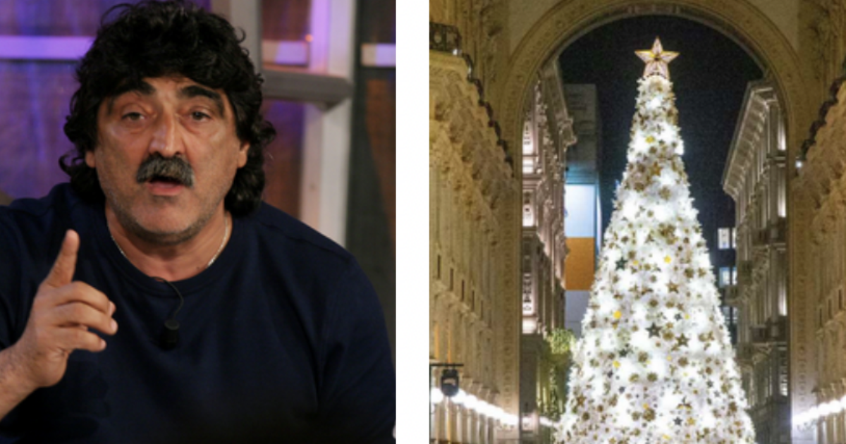 Roberto Da Crema detto Il Baffo si diverte a vendere l’albero in Galleria a Milano ma poi arriva la commozione: “I miei figli hanno avuto problemi di salute, ora superati”