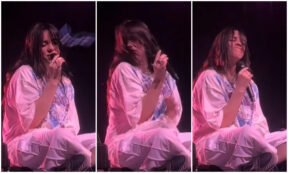 Copertina di Billie Eilish colpita al volto da una collana durante un concerto: la sua reazione diventa virale su TikTok. Che cosa è successo – IL VIDEO