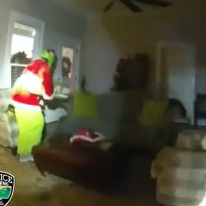 Ladro si traveste da Grinch e ruba tutti i regali sotto l’albero di Natale: la polizia fa irruzione e lo arresta in flagrante – VIDEO