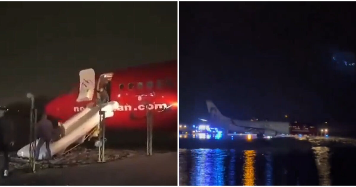 Boeing slitta sulla pista ghiacciata e si ferma a un soffio dal mare: 165 passeggeri evacuati con gli scivoli d’emergenza – VIDEO