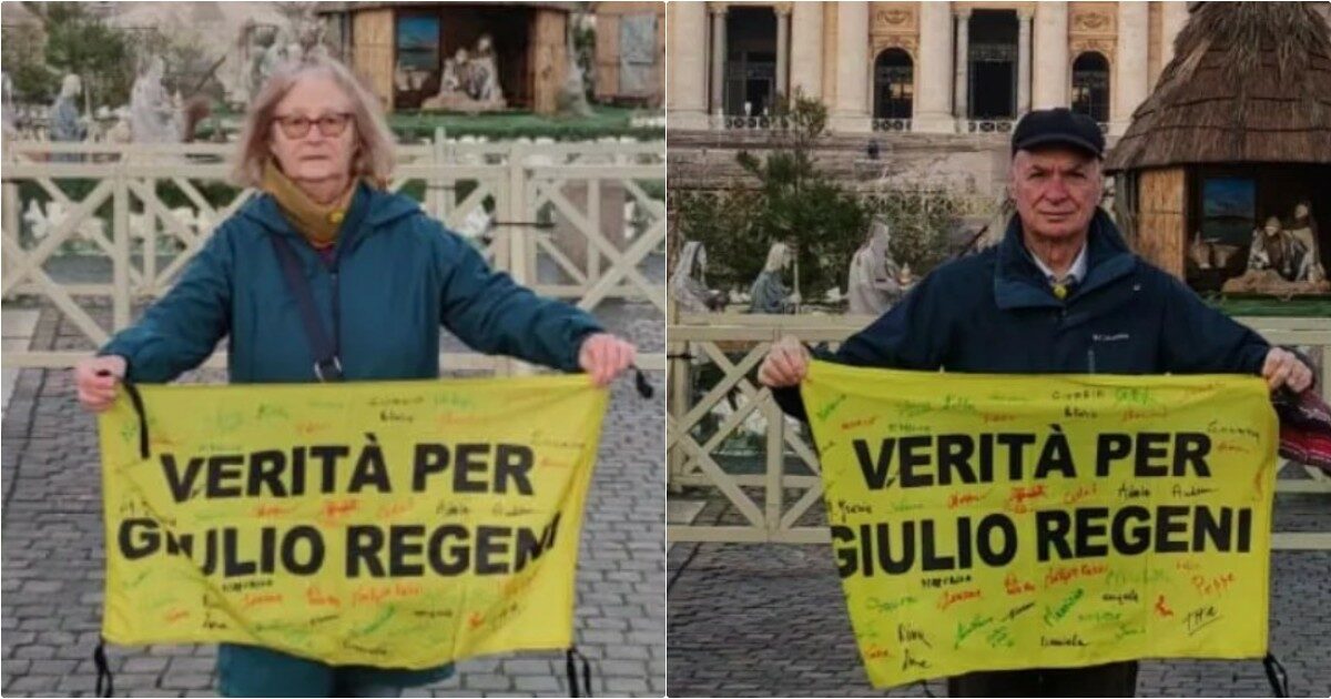 Anche i genitori di Regeni in piazza San Pietro il giorno di Natale con uno striscione con scritto: “Verità per Giulio”