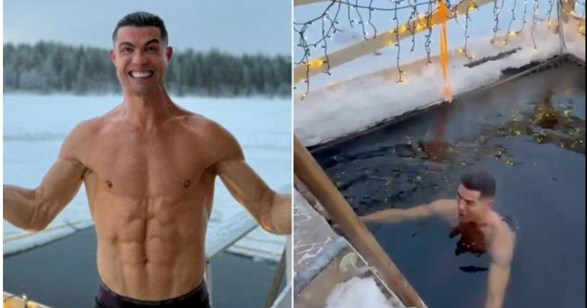 Mezzo nudo a  21 gradi, poi il bagno nelle acque ghiacciate della Lapponia: il Natale di Cristiano Ronaldo