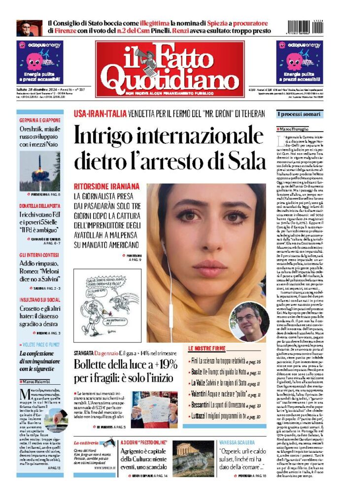 Copertina de Il Fatto Quotidiano di Sab 28 Dicembre 2024