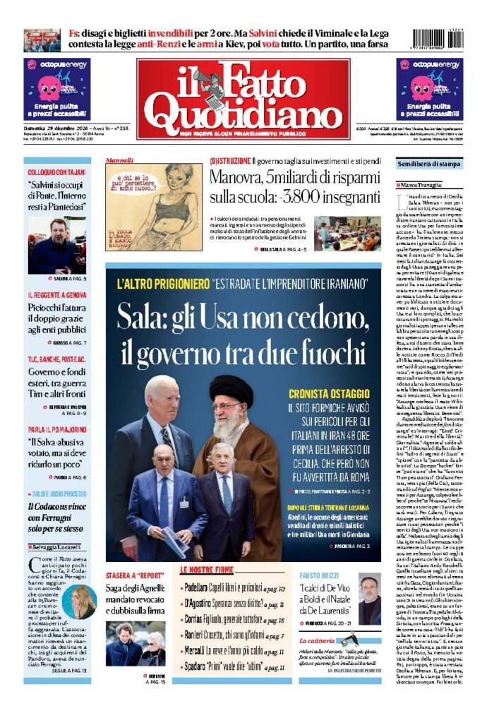 Copertina de Il Fatto Quotidiano di Dom 29 Dicembre 2024