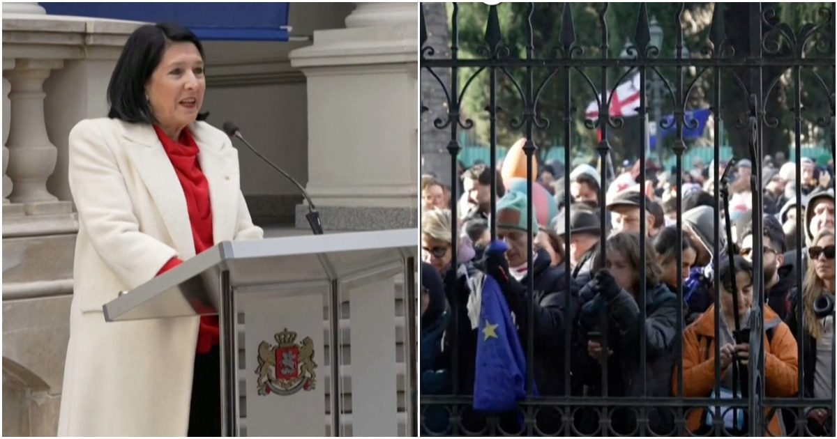 Duemila persone in piazza a Tbilisi contro l’elezione del nuovo presidente: boato e applausi per l’uscente Zurabishvili