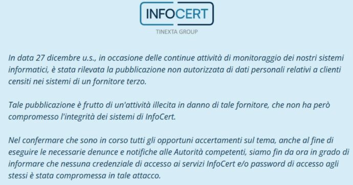 Infocert attaccata dagli hacker: sottratti i dati di milioni di clienti. La società che fornisce lo Spid: “Nessuna credenziale compromessa”