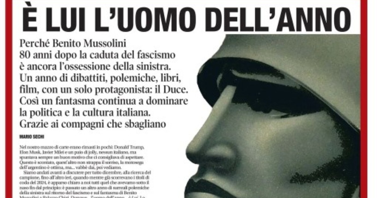 Copertina di Per Libero l’uomo dell’anno è Benito Mussolini: “Ci è apparso chiaro che dovesse essere lui”