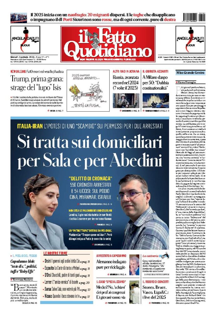 Copertina de Il Fatto Quotidiano di Gio 2 Gennaio 2025
