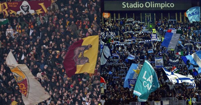 Derby Roma-Lazio, esposto uno striscione antisemita con due svastiche. All’Olimpico sequestrate anche delle lance artigianali