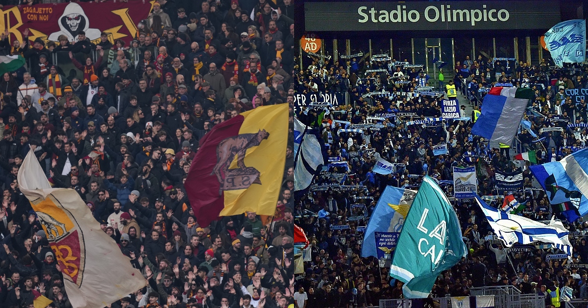 Derby Roma Lazio, esposto uno striscione antisemita con due svastiche. All’Olimpico sequestrate anche delle lance artigianali