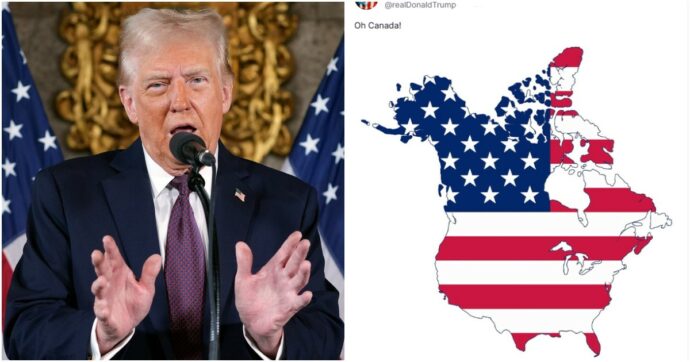 Trump insiste sul Canada, e posta la mappa a stelle e strisce. Coro di proteste da Francia, Germania e Ue dopo le frasi sulla Groenlandia