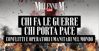 Copertina di “Chi fa le guerre, chi porta pace: conflitti e operatori umanitari nel mondo”: Millennium Live con Oliva, Citati e Portanova