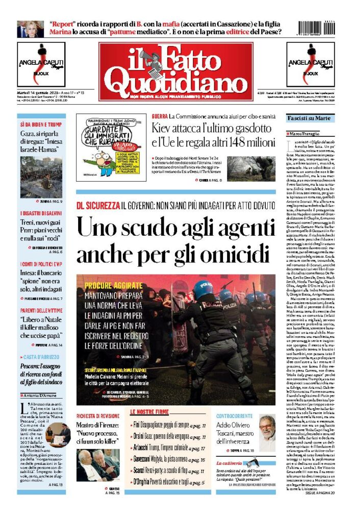 Copertina de Il Fatto Quotidiano di Mar 14 Gennaio 2025