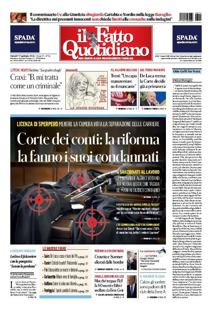 Copertina de Il Fatto Quotidiano di Ven 17 Gennaio 2025