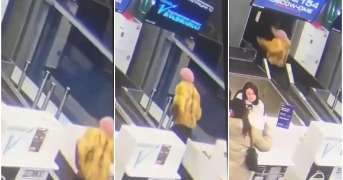 Anziana donna scambia il nastro trasportatore del check in per il ponte d’imbarco e finisce nel vano bagagli: la scena diventa virale sui social – VIDEO