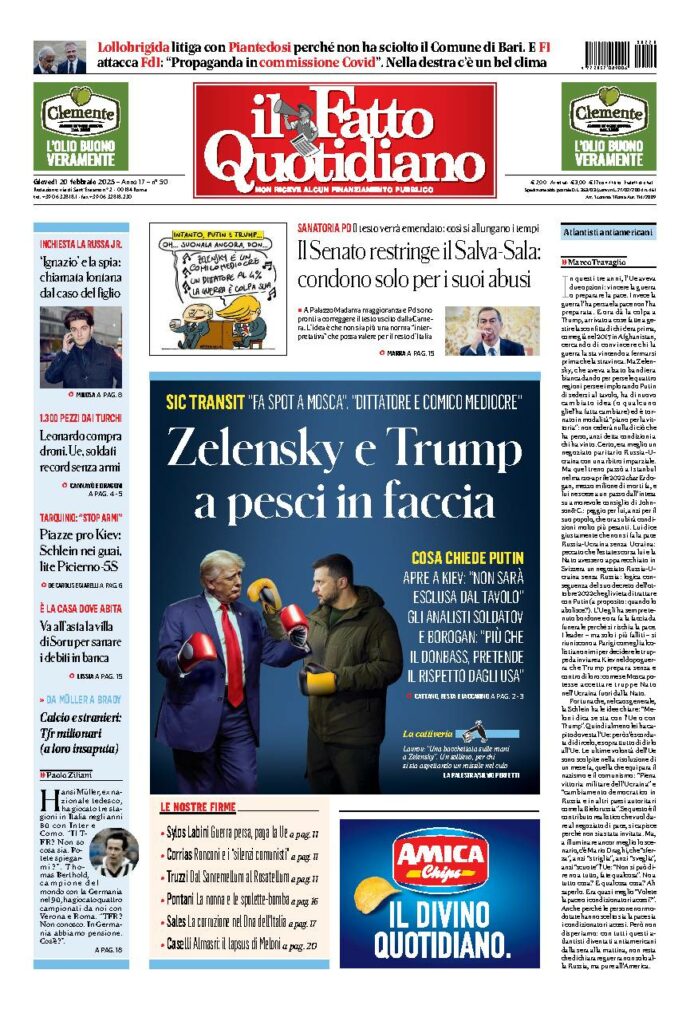 Copertina de Il Fatto Quotidiano di Gio 20 Febbraio 2025
