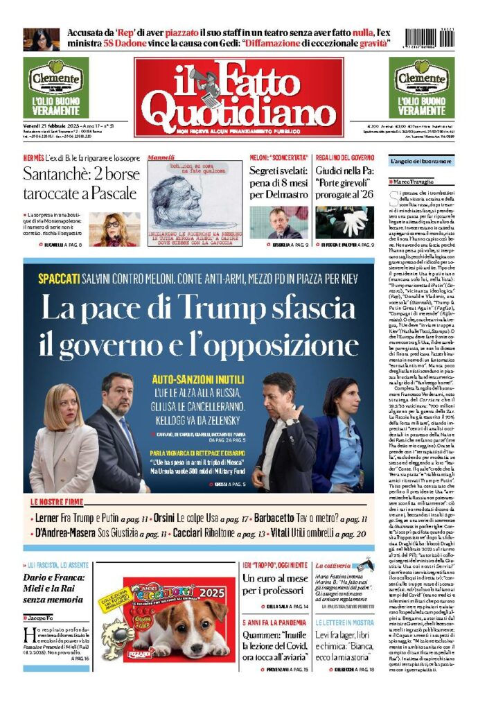 Copertina de Il Fatto Quotidiano di Ven 21 Febbraio 2025