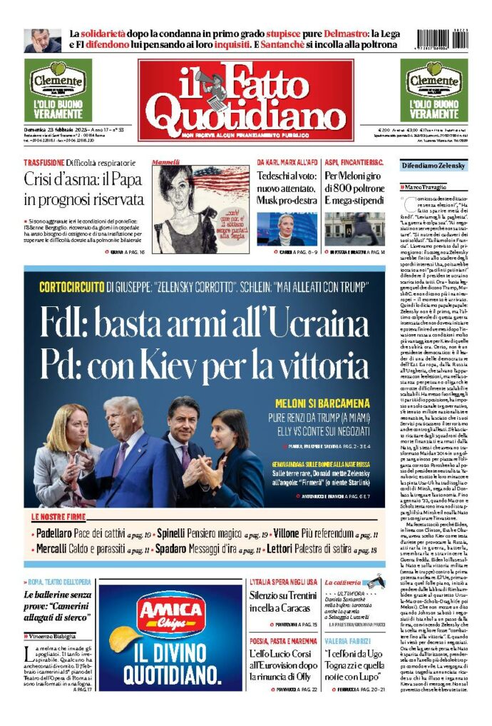 Copertina de Il Fatto Quotidiano di Dom 23 Febbraio 2025