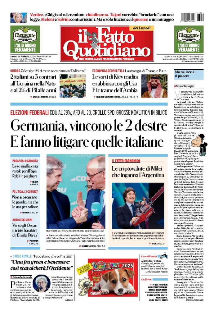 Copertina de Il Fatto Quotidiano di Lun 24 Febbraio 2025