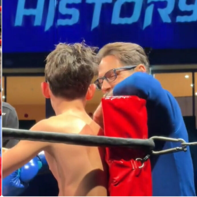 Lorenzo Berlusconi campione sul ring riceve i complimenti da Clemente Russo. Il papà Pier Silvio: “La boxe è una scuola di comportamento, insegna il sacrificio”