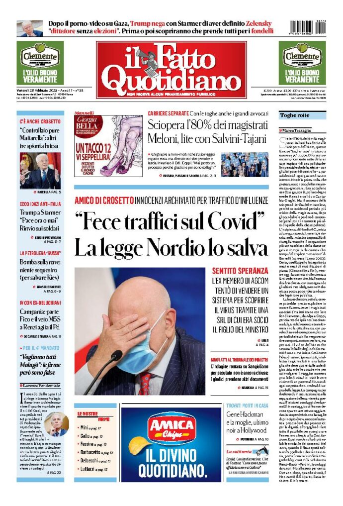 Copertina de Il Fatto Quotidiano di Ven 28 Febbraio 2025