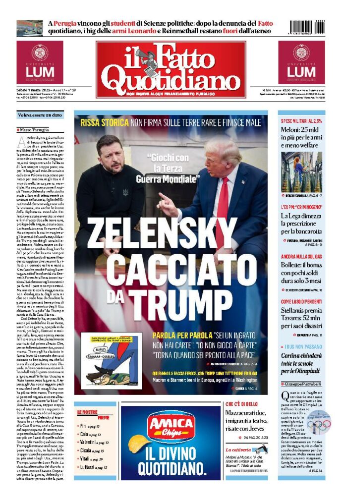 Copertina de Il Fatto Quotidiano di Sab 1 Marzo 2025